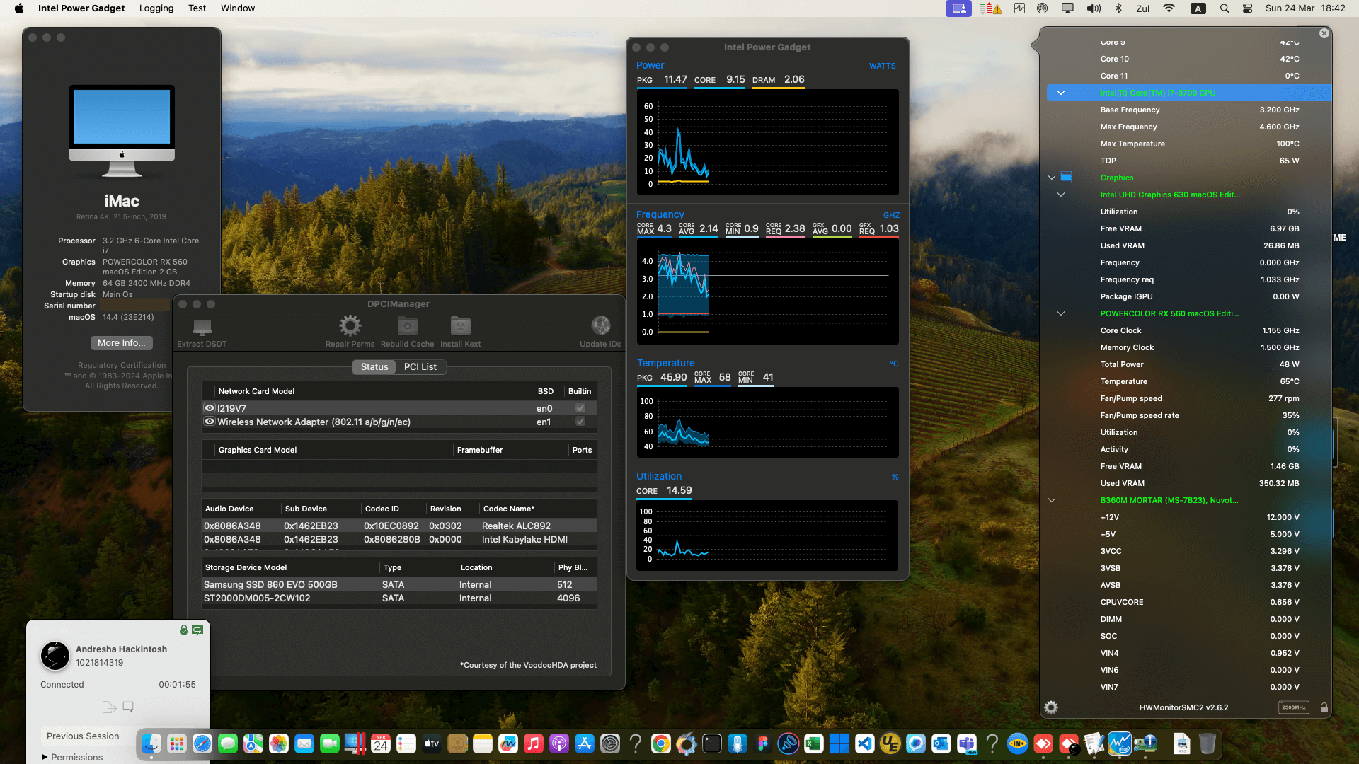 Success Hackintosh macOS Sonoma 14.4 Build 23E214 in MSI B360M Mortar + Intel Core i7 8700 + PowerColor RX 560